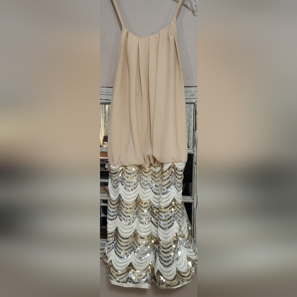 Privy Cream Bubble Skort Romper with Sequin Embellishments Size M